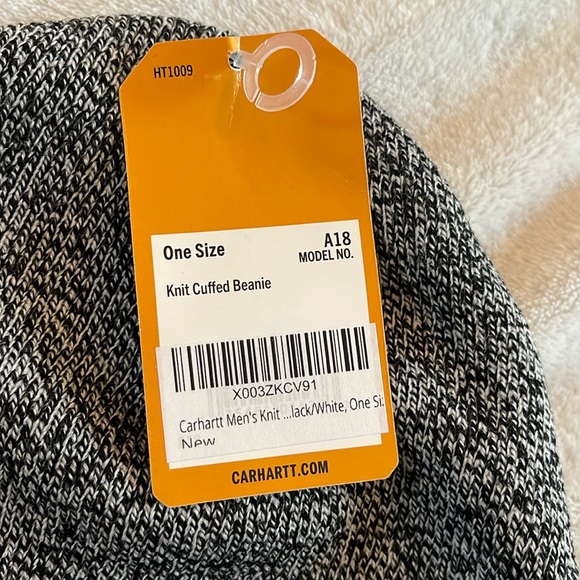 NWT Carhartt adult acrylic knit cuffed beanie hat unisex black white - Picture 2 of 6